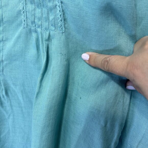 J Jill Blouse L Blue Linen Tunic Pull Over Travel Cottagecore Prairie Artsy Boho - Picture 4 of 10